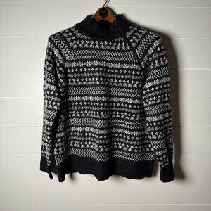 Lou & Grey Size L Fair Isle Long-Sleeved Mock Turtleneck Pullover Black & White